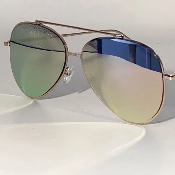 1354 Sunglasses Oversize Aviators Gold Wire Frames Silver Mirror Lens NWT - Picture 7 of 8